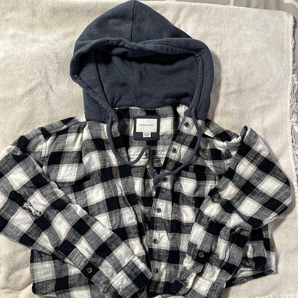 American eagle cropped flannel hoodie - Picture 1 of 1